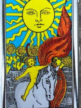 Sun Tarot Card Cigarette Accessory Case W/Built In Butane Lighter